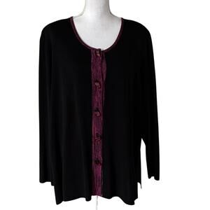 Exclusively Misook Plus Size 3X Button Front Cardigan Sweater Black Magenta